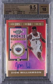2019-20 Panini Contenders Optic Rookie Variation "Season Ticket" (Red) #135 Zion Williamson Signed Rookie Card (#04/49) – BGS GEM MINT 9.5/BGS 10